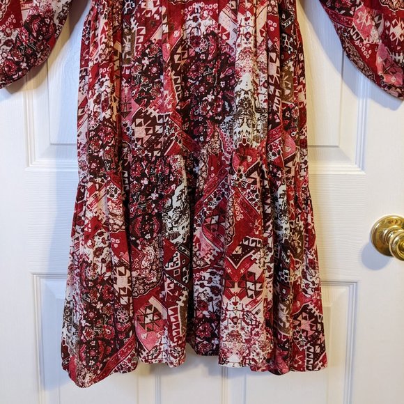 Calvin Klein Maroon Pink White Mixed Print Long Sleeve Dress - size 4 - Picture 5 of 14
